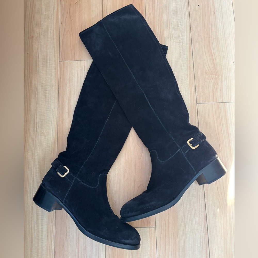 Prada suede black knee high boots